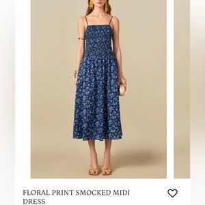 NWT English Factory Navy Blue Floral Print Smocked Midi Dress
